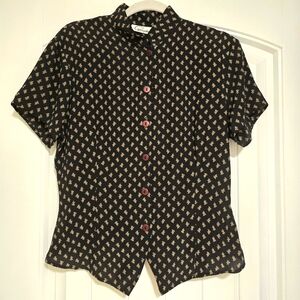 CAPPAGALLO Vintage Mandran Collar Silk Blouse